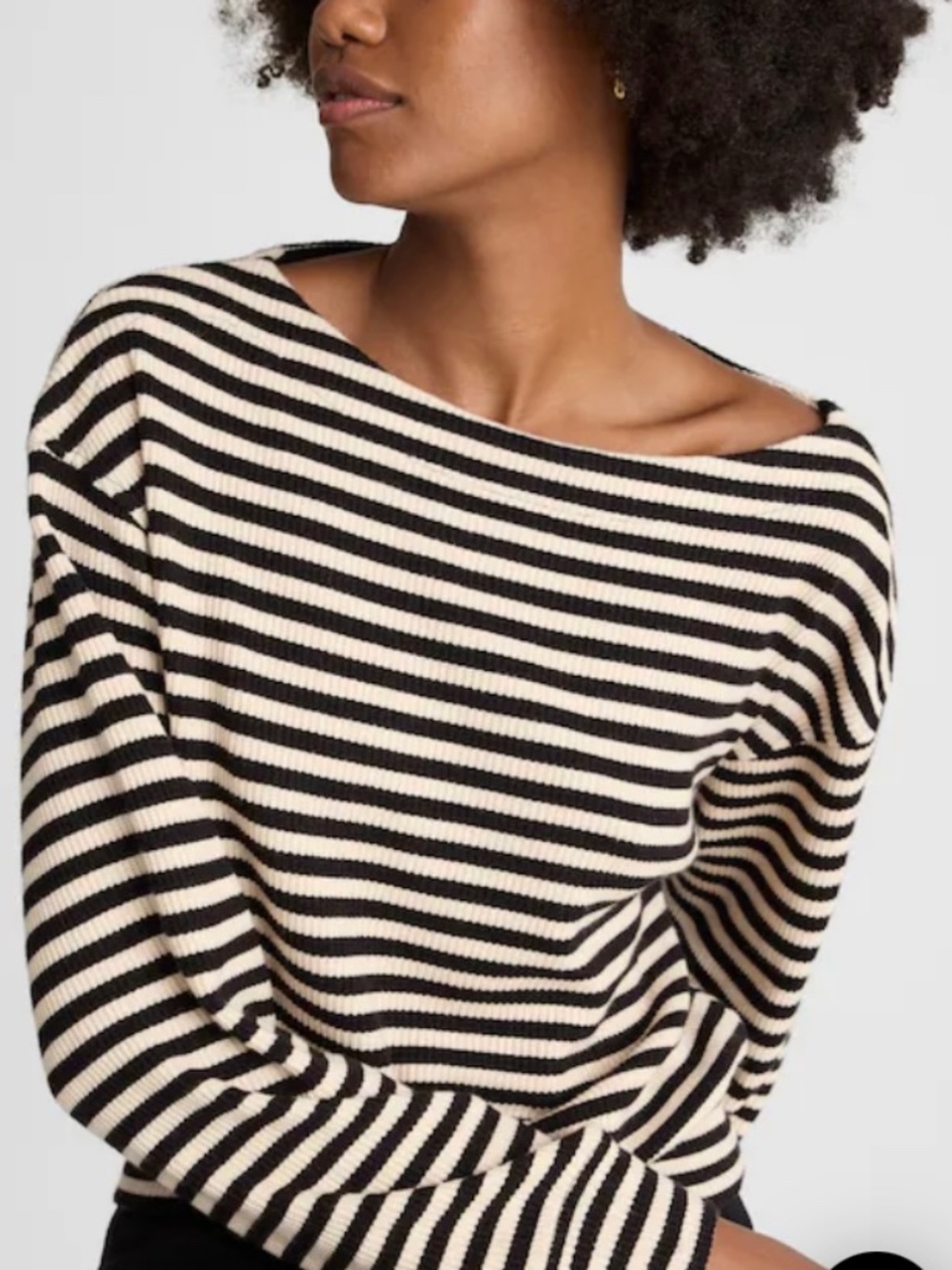 Madewell Boatneck Drop Shoulder Striped Knit Top Black Ivory Size Small - Picture 2 of 8